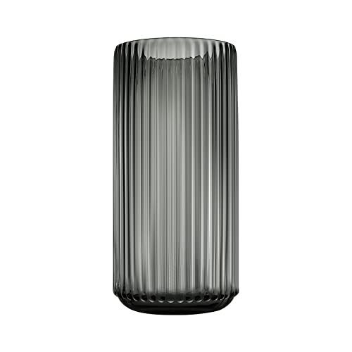 Large Cylinder Ribbed Grey Glass Flower Vase for Farmhouse Dining Table Centerpieces Decor - color: Gray, size: 9.8"