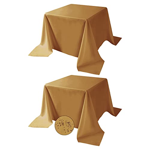 Fokitut 2 Pack Waterproof Square Tablecloth, 90x90 Inch, Stain Resistant and Wrinkle Polyester Table Cloth, Fabric Table Cover for Kitchen Dining, Wedding, Party, Holiday Dinner-Gold - color: Gold, size: 90x90''-2pack