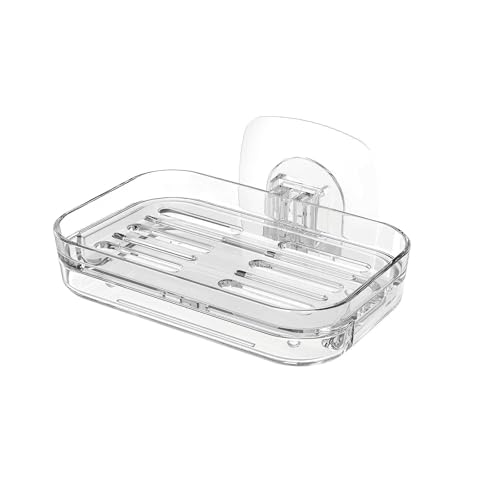 Soap Dish for Shower Clear Soap Holder Pull-Out Water Tray No Drilling Required Strong Fixation for Rv Bathroom and Kitchen Easy（1 Pack） - color: Clear