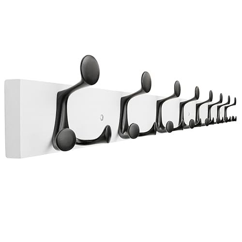 SKOLOO 43-Inch White Wood Coat Rack Wall Mount with 8 Triple Hooks - Ideal for Family Entrances, Classrooms, and Pet Supplies Storage - Perfect Coat Hooks for Wall - color: White, size: 43 inch