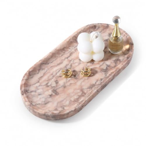 Natural Marble Decorative Tray Stone Plate, 10" x 5" Marble Vanity Tray for Bathroom Countertop Organizer Stone Trays, Catchall Tray for Perfume, Candles, Jewelry (Moca Jade) - color: Moca Jade