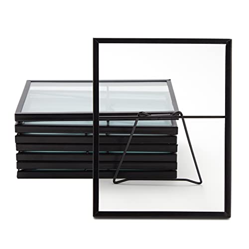 Juvale Wedding Floating Glass Picture Frames - 8-Pack, Black, 6.9" x 8.9", for 5" x 7" Photos - Hanging Picture Frames & Table Number Display - Double-Sided Glass & Easel Back