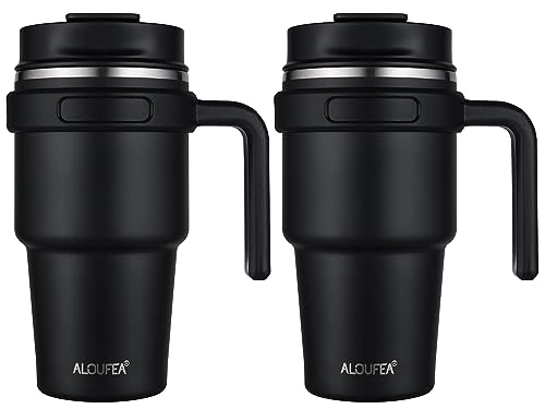 20 oz Insulated Travel Coffee Mug Tumbler with Handle and Straw | Leakproof Stainless Steel Coffee Cup with Lid, Double Wall Vacuum Ice Thermal Cup, Black, 2 Pack - color: Black, size: 2 Count (20 oz)