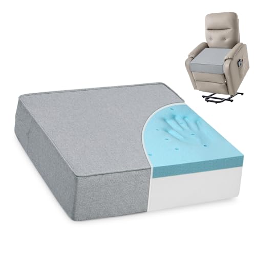 Shinnwa Gel Memory Foam Recliner Cushion for Elderly, Extra Large Seat Cushion, Dual-Layer Foam Chair Pad for Couch, Armchair, Wicker Chairs, Floor, 20 × 20 × 5in, Light Gray - color: Light Gray, size: 20 × 20 × 5in