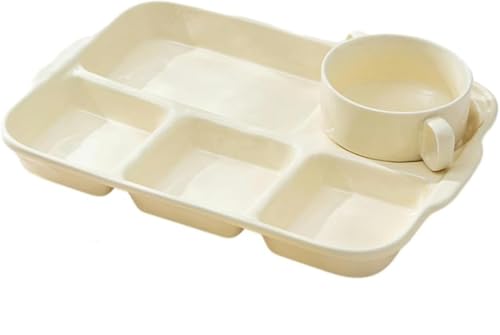 Large Divided Porcelain Sectional Plates,2pcs Portion Control Plates, Divided Snack Serving Tray, Food Containers, Appetizer & Lunch Plates,Lightweight Picnic Plate for Adult Kids (Yellow) - color: Yellow