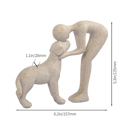 Abstract Person and Dog Head-to-Head Figurine Sandstone | abstract sculpture celebrating the bond between person and pet. Intimate head-to-head Touching memory keepsake for dog lovers - color: Sandstone