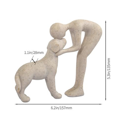 Abstract Person and Dog Head-to-Head Figurine Sandstone | abstract sculpture celebrating the bond between person and pet. Intimate head-to-head Touching memory keepsake for dog lovers - color: Sandstone