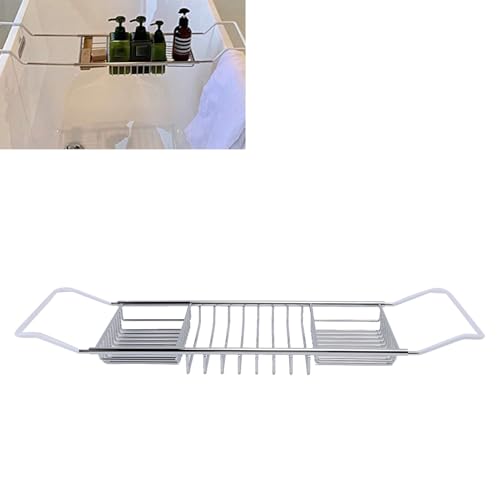 Bewinner Gold Stainless Steel Expandable Bathtub Caddy Tray, Adjustable Shower Tub Tray 25-38.4 Inch, Over The Bathtub Rack for Luxury Bath, Heavy Duty Bathroom Accessories for (Silver) - color: Silver