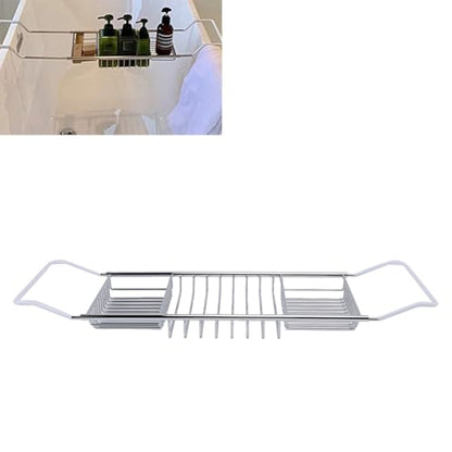 Bewinner Gold Stainless Steel Expandable Bathtub Caddy Tray, Adjustable Shower Tub Tray 25-38.4 Inch, Over The Bathtub Rack for Luxury Bath, Heavy Duty Bathroom Accessories for (Silver) - color: Silver