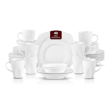 HomeVss, New Bone China Dinnerware Set, Coupe Square Shape, 40pc Set - color: Square Coupe, size: Service for 8 - 40pc Set