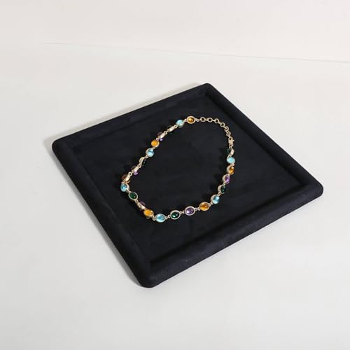 Square velvet Jewerly display tray, Jewelry storage organizer plate, Empty Jewelry showcase tray for Necklace Bracelet Ring Earring display stand holder (Black-Large, 9.8 x 9.8 in) - color: Black, size: Large