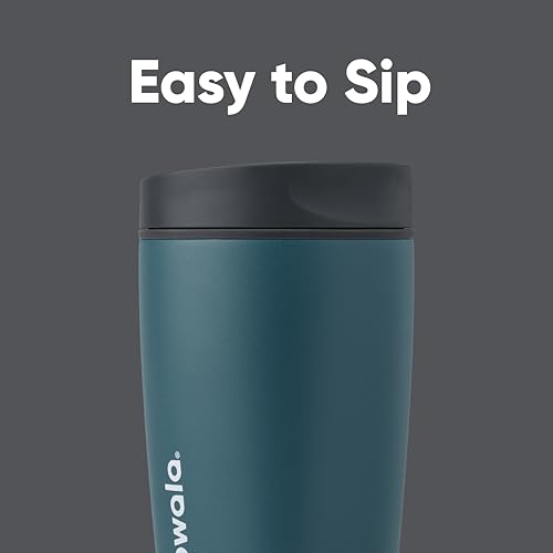 Owala SmoothSip Slider Insulated Stainless Steel Coffee Tumbler, Reusable Iced Coffee Cup, Hot Coffee Travel Mug, BPA Free 12 oz, Grey/Blue (High Dive) - color: High Dive, size: 12 Ounces, style: No Handle