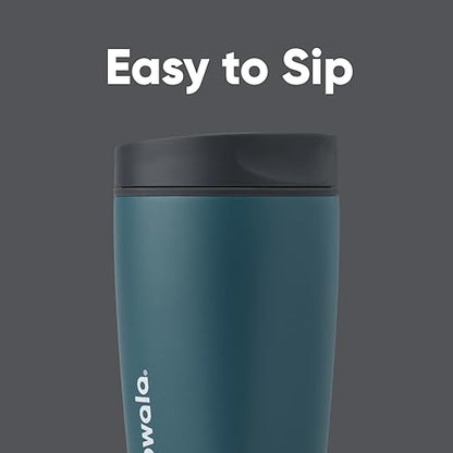 Owala SmoothSip Slider Insulated Stainless Steel Coffee Tumbler, Reusable Iced Coffee Cup, Hot Coffee Travel Mug, BPA Free 12 oz, Grey/Blue (High Dive) - color: High Dive, size: 12 Ounces, style: No Handle