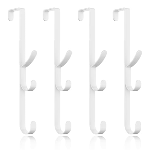 Over The Door Hooks Hanger,Over The Door Towel Hook Organizer Hanging for Coat Clothes Backpack hat Purse Metal Towel Rack Back of Shower for Bathroom,Dorm,Bedroom,Kitchen,Office Closet White-4Packs - color: White, size: 4 Pack