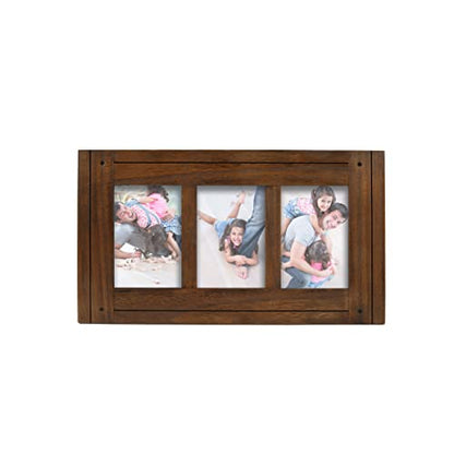 Prinz Homestead Dark Walnut 3-Opening Collage Picture Frame 4x6 Photos - Distressed Wood Two-Way Easel Wall Tabletop Display - color: Distressed Walnut