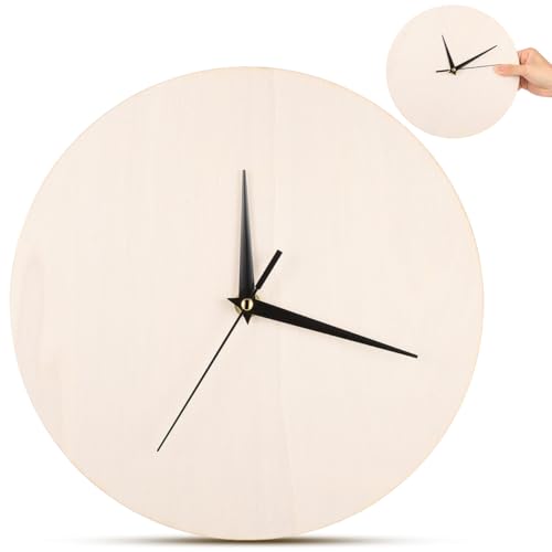 STOBAZA Blank Wooden Clock Dial for Crafts: Unfinished Wooden Dial Painting Clock Face with Pointer & Easel for Kids Learning Accessories DIY Replacement Parts Decorative for Kitchen（Without pointers）