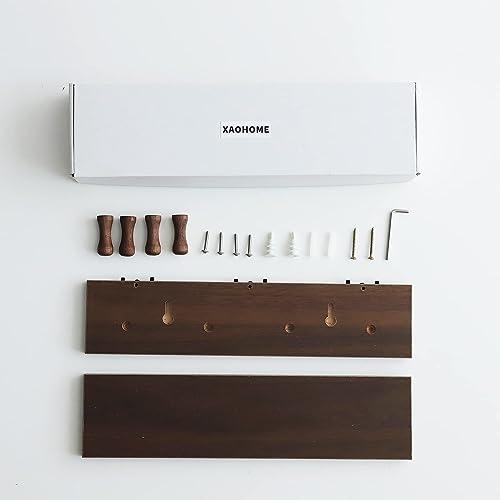 Entryway Coat Rack Hooks with Shelf, Sturdy Wooden Floating WallOrganizer Shelf with 4 Hooks siutable for Entrance, Mudroom, Kitchen, Bathroom,.etc(Walnut Finish) - color: Walnut Finish