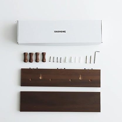 Entryway Coat Rack Hooks with Shelf, Sturdy Wooden Floating WallOrganizer Shelf with 4 Hooks siutable for Entrance, Mudroom, Kitchen, Bathroom,.etc(Walnut Finish) - color: Walnut Finish
