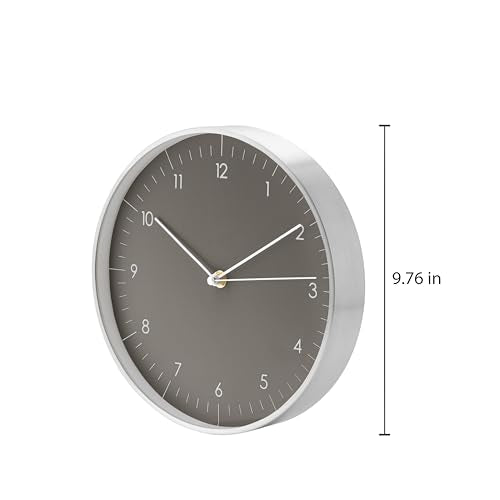 Modern Silent Quartz Wall Clock, 10in, Dark Grey & Silver | Designed in Germany, Simple & Elegant, Non-ticking, Analog, Battery operated, Housewarming gift, for Living room, Bedroom - color: Dark Grey, 10"