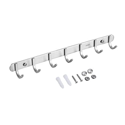 304 Stainless Steel Brushed Nickel Coat Hook Hanger Wall Mounted 17-Inch Towel Hook Rack with 7 Hooks, Easy Installation Rail for Bedroom, Bathroom, Foyer, Hallway, Office, Rust and Water Proof - size: 7S hooks