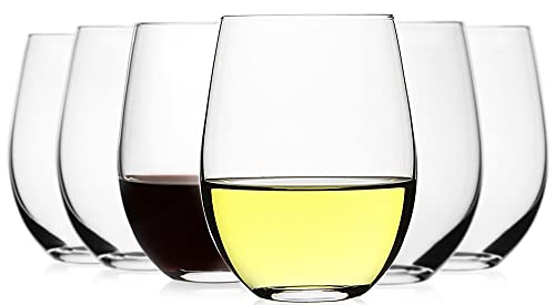 LUXU Stemless Wine Glasses(Set of 6)-20 oz | Crystal Wine Cups for Red,White Wine,Large Water Juice Glasses,No Stem Glass Beverage Cups,Clear Drinking Tumblers - color: Clear - 6 Pack