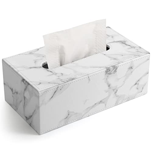 Rectangular PU Leather Tissue Box Cover - Facial Tissue Paper Napkin Holder for Bathroom, Home, Office, Car Automotive Decoration with Magnetic Bottom(Gray Marble) - color: Gray Marble Pattern