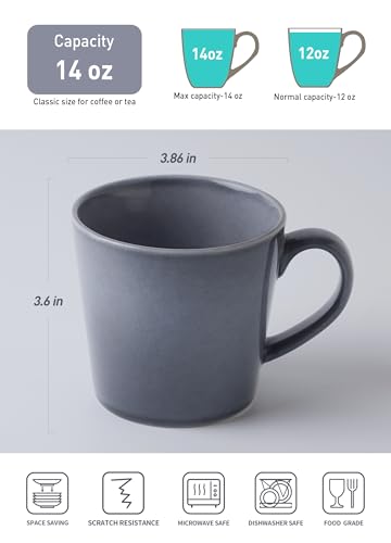 famiware Coffee Mug Set of 4, Annecy 14 oz Ceramic Cups Set with Handle | Stoneware Coffee Cup Set, Microwavable and Dishwasherable Stoneware, Drinkware Set for Tea, Latte, Cappuccino, Misty Blue - color: Misty Blue, size: Annecy