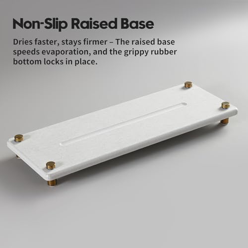 Water Absorbing Stone Sink Caddy Kitchen Sink Organizer Tray, Diatomite Bathroom Counter Tray, Gold Faucet Drying Mat Coaster Soap Dish Rack Riser Dispenser Sponge Holder, Beige 12.5" x 4.5" - color: 12.5"x 4.5" - Beige - Gold