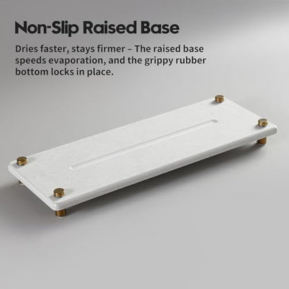 Water Absorbing Stone Sink Caddy Kitchen Sink Organizer Tray, Diatomite Bathroom Counter Tray, Gold Faucet Drying Mat Coaster Soap Dish Rack Riser Dispenser Sponge Holder, Beige 12.5" x 4.5" - color: 12.5"x 4.5" - Beige - Gold