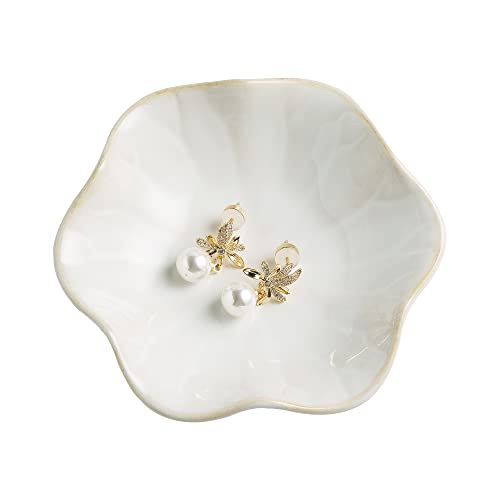 BEUNAIZER Jewelry Dish Tray, Ring Dish, Ceramic Trinket Tray, Key Bowl | Decorative plate style keeps earrings, necklaces and small items easy to see, suited for friends, daughters and mothers. - color: Milky White
