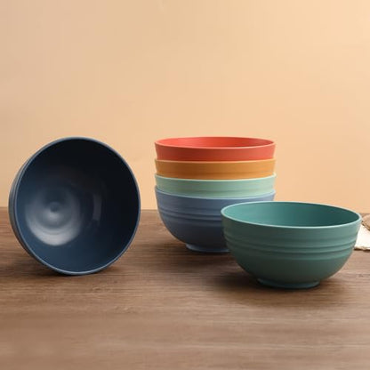 HEYCOME 12 Pcs Unbreakable Cereal Bowls Set, 26 Oz Wheat Straw Bowls Set, Microwave & Dishwasher Safe Bowls for Kitchen, Reusable Plastic Bowls for Soup, Salad and Snack, BPA Free, Dark Blue - color: Dark Blue