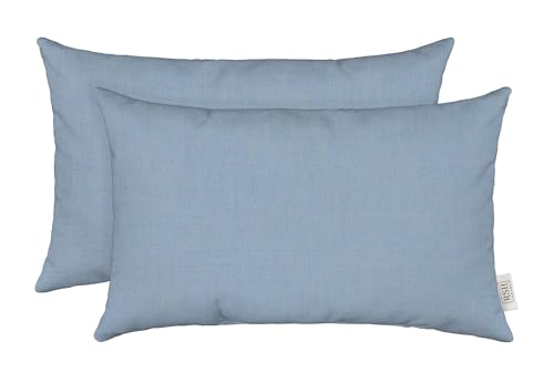 RSH DECOR Sunbrella 26" x 16" Lumbar Throw Pillows Set of 2 | Water and Fade-Resistant Performance Fabric | Outdoor Pillow Covers with Down-Alternative Inserts | Made in USA (Canvas Air Blue) - color: Canvas Air Blue, size: 26" x 16" (Set of 2)