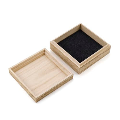 KUMGROT Wooden Storage Box Square Keepsake Box Crafts DIY Storage Jewelry Case Small Wooden Boxs with Sponges Storage Organizer for Photos Jewelry Ring Coins Cards Change, 5.51" x 2.36" x 2.13" - style: Square