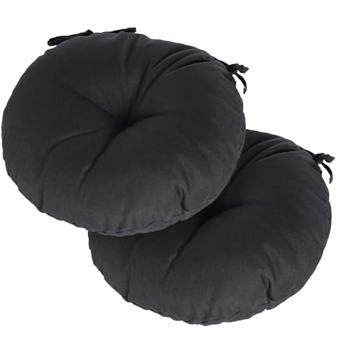 Magpie Fabrics Outdoor 15"x15"x4" Round Bistro Seat Cushions with Ties Set of 2, Tufted Waterproof Patio Floor Chair Pads for Home Garden Balcony Kitchen Office Porch, Black - color: Black