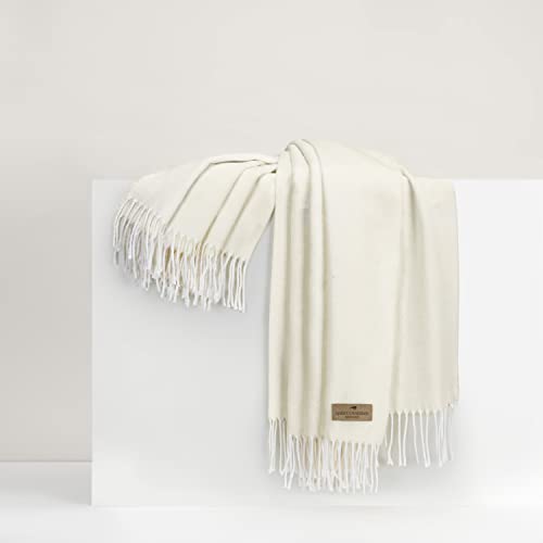 Lands Downunder All-Season, Italian Ecru Herringbone Throw - Soft Woven Throw Blanket with Decorative Fringe - Made in Italy 51”W x 67”L - Over 80 Colors - Perfect for Gifting - color: Ecru
