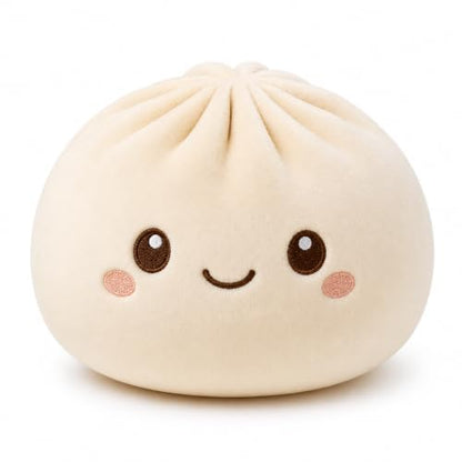 Juju Bao Bun Cushion - Soft Velvet Round Steamed Bun Throw Pillow with Embroidered Face for Sofa and Bed Decor