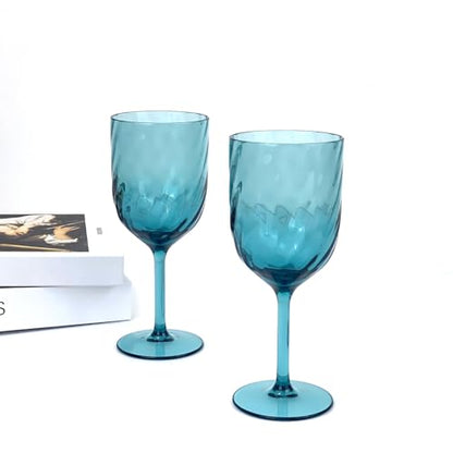 Yalin Set of 6 Unbreakable 15 oz Acrylic Plastic Wine and Water Tumbler Stackable Goblets. (Cyan, 15 oz) - color: Cyan, size: 15 oz