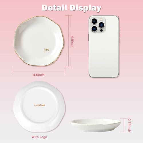 LUCKINEE Ceramic Jewelry Tray Round Ring Dish Trinket Dish Gifts for Women | Personalized Birthday Gifts for Mom Dad,Sisters and Friends,with 1pc Gold Puffy Letter Sticker A-Z, With 1pc Greeting Card - color: DIY Style 1-A-Z