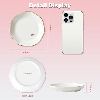 LUCKINEE Ceramic Jewelry Tray Round Ring Dish Trinket Dish Gifts for Women | Personalized Birthday Gifts for Mom Dad,Sisters and Friends,with 1pc Gold Puffy Letter Sticker A-Z, With 1pc Greeting Card - color: DIY Style 1-A-Z