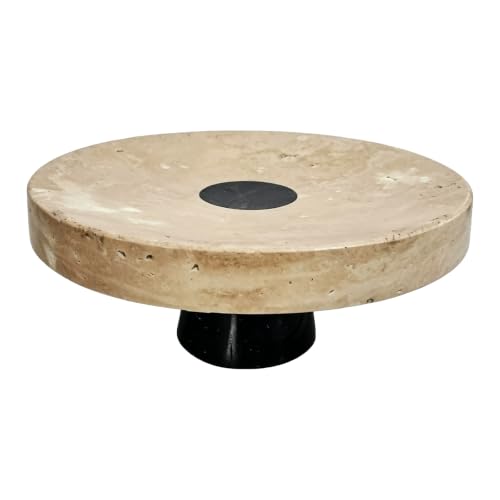 Large Natural Travertine Marble Pedestal Tray 10.2" x 10.2" x 4.3", Footed Decorative Stone Bowl, Coffee Table Centerpiece, Entryway Catchall Vanity Organizer Tray - size: 10.24*4.33in
