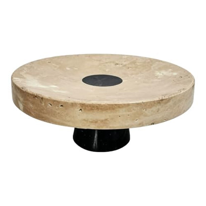Large Natural Travertine Marble Pedestal Tray 10.2" x 10.2" x 4.3", Footed Decorative Stone Bowl, Coffee Table Centerpiece, Entryway Catchall Vanity Organizer Tray - size: 10.24*4.33in