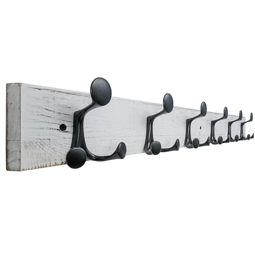SKOLOO 36-Inch Wood Coat Rack Wall Mount with 6 Triple Hooks - Ideal for Family Entrances, Classrooms, and Pet Supplies Storage - Distressed White Wash - color: Distressed White Wash, size: 36 Inch