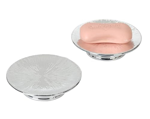 Metallic Silver Ceramic Candle Plate and Jewelry Dish Set of 2, 5" Diameter - color: Silver