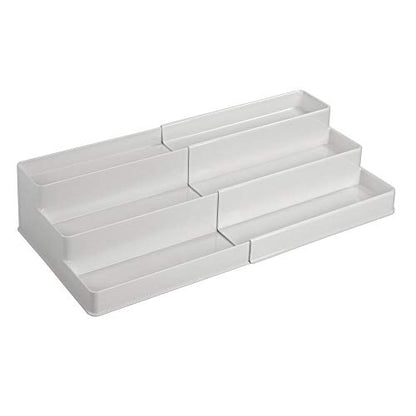 mDesign Plastic Expandable 3-Tier Shelf Rack Organizer - Storage for Bathroom Vanity, Cabinet, Cupboard, Drawer - Holds Medicine, Vitamins, Supplements, Cosmetics - Ligne Collection - Light Gray - color: Light Gray
