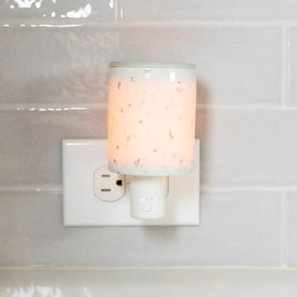 Happy Wax White Terrazzo Outlet Timer Warmer for Scented Wax - Compact Ceramic Wall Plug in Wax Melt Warmer w/Timer - Wax Melter for Home Fragrance - Small Wax Warmer w/Removable Silicone Dish - color: White Terrazzo