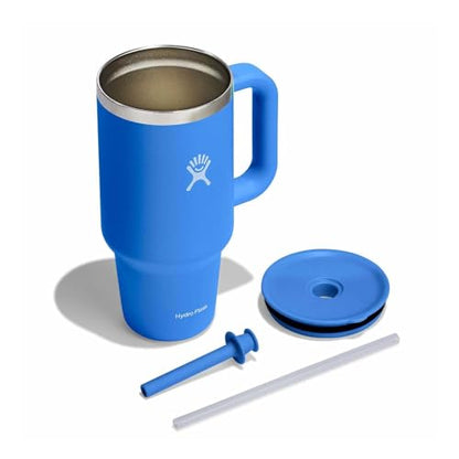 Hydro Flask 32 Oz Travel Tumbler with Handle, Lid and Straw - Insulated Stainless Steel in 32 Oz Cascade Blue - color: Cascade, size: 32 Ounces