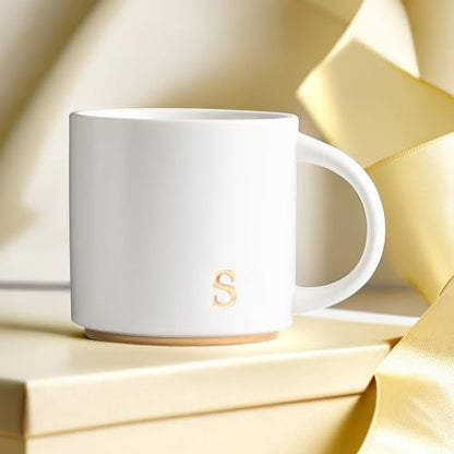 COLLECTIVE HOME Ceramic Coffee Mug, 15 oz Monogram Cup with Gift Box(S) | Dishwasher Safe, Engraved Gold Letter , Personalized Housewarming Birthday Present, Christmas Thanksgiving Mothers Day Gifts - color: gold-s