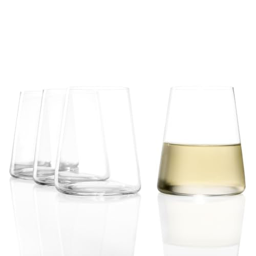 Stölzle Lausitz Stemless White Wine Glasses Power Set of 4, 13 1/2 oz – Modern Crystal Wine Glasses for Maximum Aroma – Dishwasher Safe & Break-Resistant, Made in Germany - size: 4 Pieces (1 Pack)