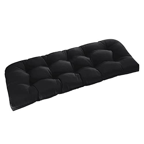 downluxe Outdoor Bench Cushion for Patio Furniture, Water Resistant Tufted Overstuffed Porch Swing Cushions, Thick Outdoor Loveseat Cushions, 48" X 18" X 5", Black, Set of 1 - color: Black, size: 48x18x5 Inch