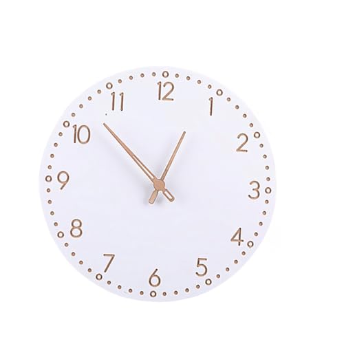 ULTECHNOVO Modern Minimalist Wooden Hanging Wall Clock with Roman Numerals, Silent Mute Decorative Home Clock for Living Room, White Finish Artistic Wall Decor